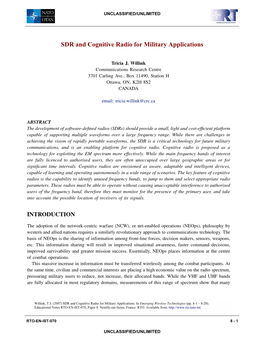SDR and Cognitive Radio for Military Applications