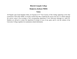 Bhairab Ganguly College Belgharia, Kolkata-700056 Notice