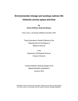 Lake Outlet-Spawning Sockeye Salmon (Oncorhynchus Nerka) Sensitivity to Habitat Connectivity and Hydrologic Change1