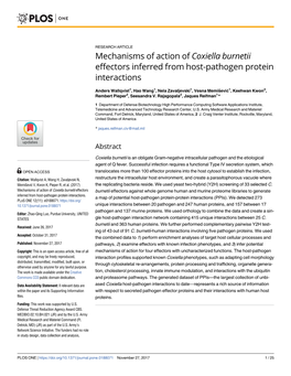 Mechanisms of Action of Coxiella Burnetii Effectors Inferred from Host-Pathogen Protein Interactions