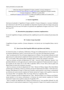 Cahier Des Charges De L'appellation D'origine Contrôlée Coteaux