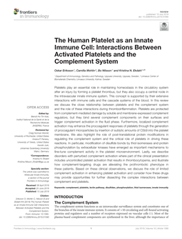 Interactions Between Activated Platelets and the Complement System