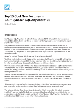 Top 10 Cool New Features in SAP® Sybase® SQL Anywhere® 16