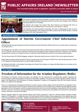 PUBLIC AFFAIRS IRELAND NEWSLETTER Your Essential Weekly Guide to Legislative, Regulatory and Public Affairs in Ireland Issue 303 February 24 2014