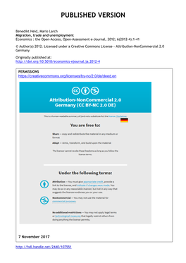 Migration, Trade and Unemployment Economics : the Open-Access, Open-Assessment E-Journal, 2012; 6(2012-4):1-41