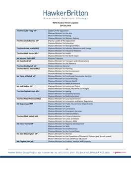 NSW Shadow Ministry Update January 2016 the Hon Luke Foley