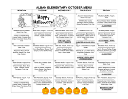 Alban Elementary October Menu Monday Tuesday Wednesday Thursday Friday