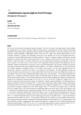 Amministrazione Separata Degli Usi Civici Di Torcegno 1945 Ottobre 20 - 1947 Marzo 28