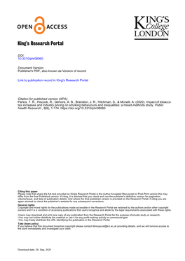 Impact of Tobacco Tax Increases and Industry Pricing on Smoking Behaviours and Inequalities: a Mixed-Methods Study