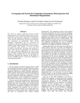 A Language and System for Composing Autonomous, Heterogeneous and Distributed Megamodules