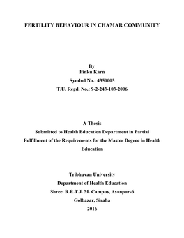 Fertility Behaviour in Chamar Community