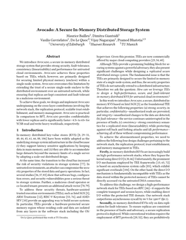 Avocado: a Secure In-Memory Distributed Storage System