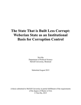 Weberian State As an Institutional Basis for Corruption Control