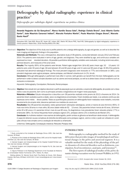 Defecography by Digital Radiography: Experience in Clinical Practice* Defecografia Por Radiologia Digital: Experiência Na Prática Clínica