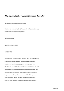 The Hunchback by James Sheridan Knowles</H1>