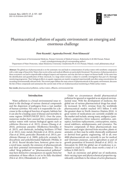 Pharmaceutical Pollution of Aquatic Environment: an Emerging and Enormous Challenge