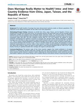 Does Marriage Really Matter to Health? Intra- and Inter- Country Evidence from China, Japan, Taiwan, and the Republic of Korea