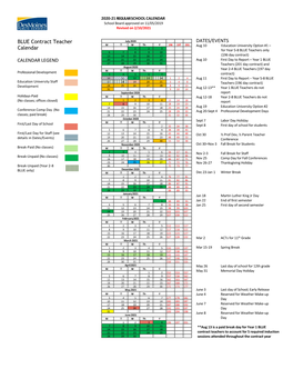 BLUE Contract Teacher Calendar CALENDAR LEGEND DATES