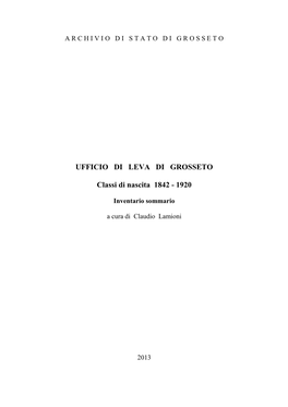 UFFICIO DI LEVA DI GROSSETO Classi Di Nascita 1842