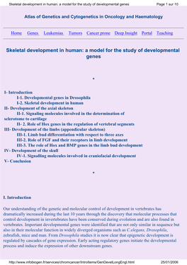 Skeletal Development in Human: a Model for the Study of Developmental Genes Page 1 Sur 10