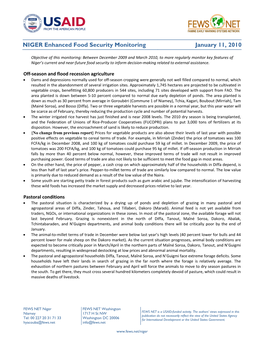 NIGER Enhanced Food Security Monitoring January 11, 2010