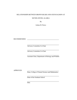 Relationships Between Brown Bears and Chum Salmon at Mcneil River