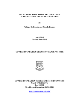 The Dynamics of Capital Accumulation in the Us: Simulations After Piketty