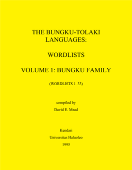 The Bungku-Tolaki Languages: Wordlists, Volume 1: Bungku Family