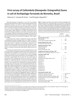 First Survey of Collembola (Hexapoda: Entognatha) Fauna in Soil of Archipelago Fernando De Noronha, Brazil Estevam C