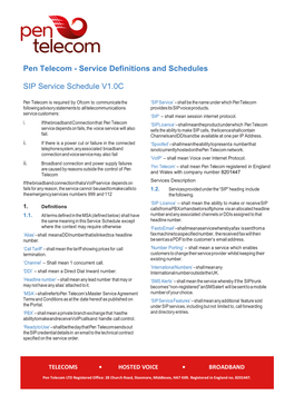 Master Service Agreement Service Definitions