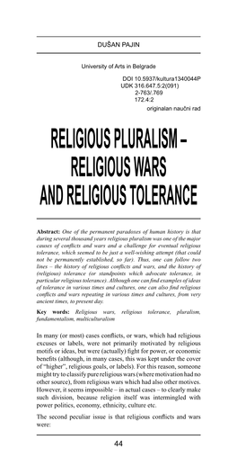 Religious Wars and Religious Tolerance