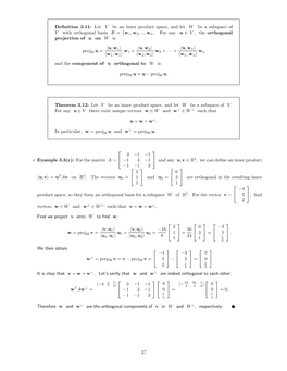 Let V Be an Inner Product Space, and Let W Be a Subspace of V with Orthogonal Basis = W1, W2, ..., Wn