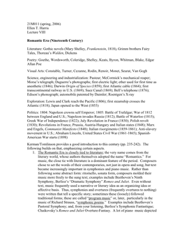 21M011 (Spring, 2006) Ellen T. Harris Lecture VIII Romantic Era (Nineteenth Century) Literature: Gothic Novels (Mary Shelley, F