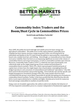 Commodity Index Traders and the Boom/Bust Cycle in Commodities Prices