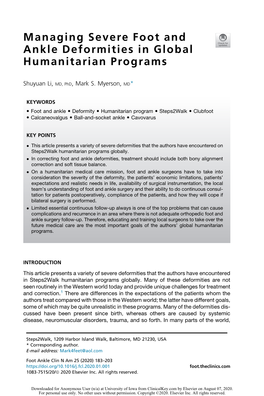 Managing Severe Foot and Ankle Deformities in Global Humanitarian Programs