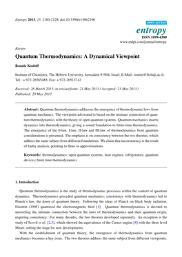 Quantum Thermodynamics: a Dynamical Viewpoint