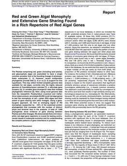 Red and Green Algal Monophyly and Extensive Gene