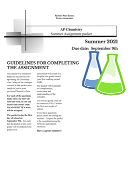 AP Chemistry Summer Assignment 2021-22 School Year