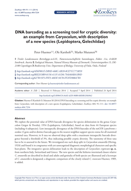 DNA Barcoding As a Screening Tool for Cryptic Diversity: an Example from Caryocolum, with Description of a New Species (Lepidoptera, Gelechiidae)