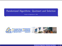 Randomized Algorithms: Quicksort and Selection