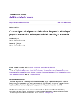 Community-Acquired Pneumonia in Adults: Diagnostic Reliability of Physical Examination Techniques and Their Teaching in Academia