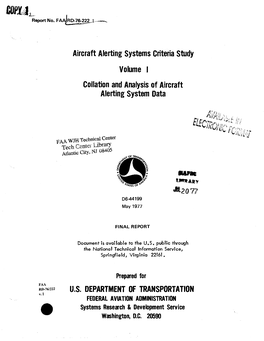 Aircraft Alerting Systems Criteria Study Volume I Collation and Analysis of Aircraft Alerting System Data