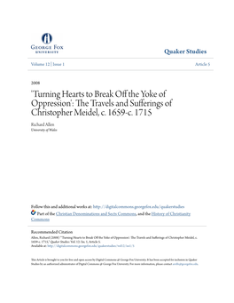 TURNING HEARTS to BREAK OFF the YOKE of OPPRESSION': the TRAVELS and SUFFERINGS of CHRISTOPHER MEIDEL C