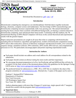 DNA 7 - Seveth International Meeting on DNA Based Computers - Instruction for Authors