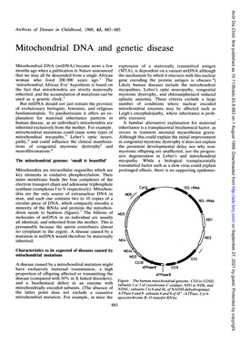 Mitochondrial DNA and Genetic Disease