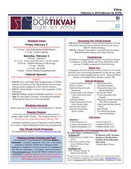 Upcoming Dor Tikvah Events Feb 16-17: Scout Shabbat