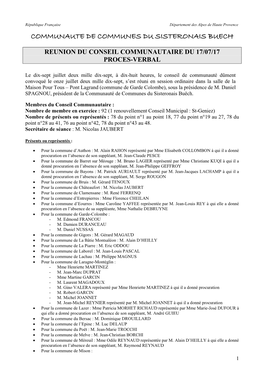 Conseil Communautaire Du 17 Juillet 2017