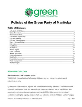 Policies of the Green Party of Manitoba