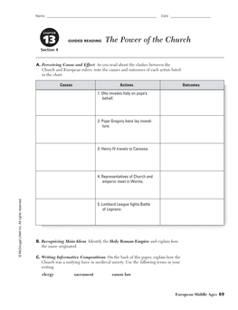 GUIDED READING the Power of the Church Section 4