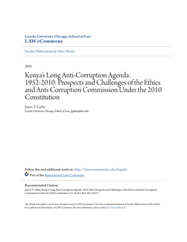 1952-2010: Prospects and Challenges of the Ethics and Anti-Corruption Commission Under the 2010 Constitution James T